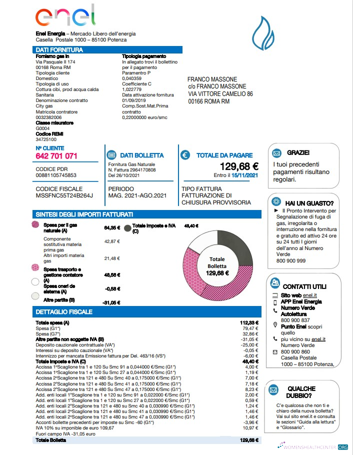download download Italy Enel Energia utility bill template in Word and PDF format PDF template PDF template